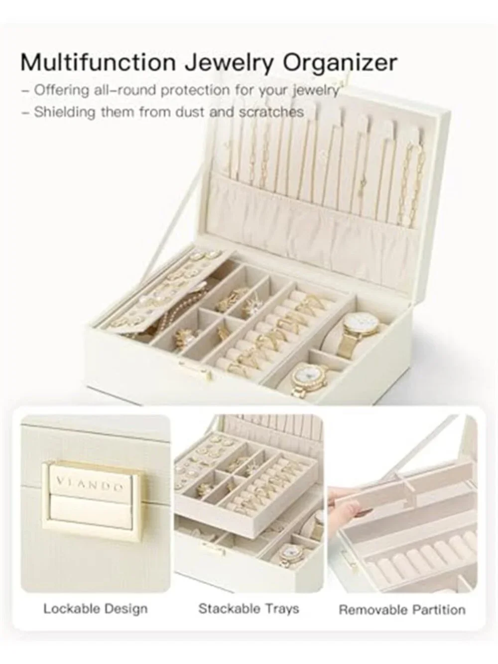 Large Jewelry Box Organizer 2 Layer Storage Case Necklace Earring Ring Bracelet